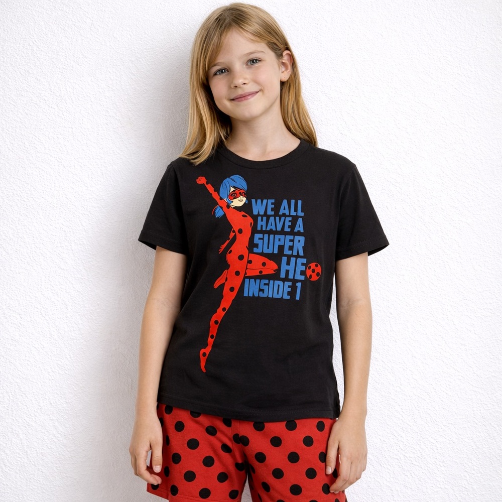 Miraculous Ladybug Girls Graphic T-Shirt and Shorts Size 14/16 Black